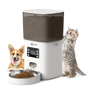 ciays automatic cat feeders, 6l cat food dispenser up to 20 portions 6 meals per day, pet dry food dispenser with distribution alarms for small medium cats dogs, white