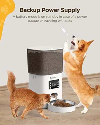 Ciays Automatic Cat Feeders, 6L Cat Food Dispenser Up to 20 Portions 6 Meals Per Day, Pet Dry Food Dispenser with Distribution Alarms for Small Medium Cats Dogs, White