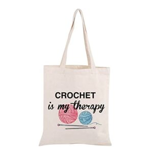 pwhaoo knitting project bag crochet is my therapy knitting humor gift yarn bag knitting tote bag mothers day gift (crochet is my therapy tote)