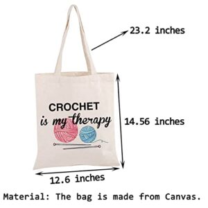 PWHAOO Knitting Project Bag Crochet Is My Therapy Knitting Humor Gift Yarn Bag Knitting Tote Bag Mothers Day Gift (Crochet Is My Therapy Tote)