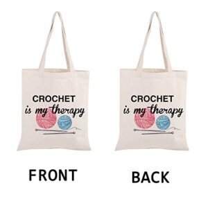 PWHAOO Knitting Project Bag Crochet Is My Therapy Knitting Humor Gift Yarn Bag Knitting Tote Bag Mothers Day Gift (Crochet Is My Therapy Tote)