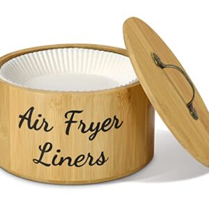 Air Fryer Disposable Paper Liner Holder Organizer, Bamboo Storage Organizer Bin Box for Cabinet, Pantry, Kitchen, Storage Container with Lid for Air Fryer Liners Air Fryer Parchment Paper