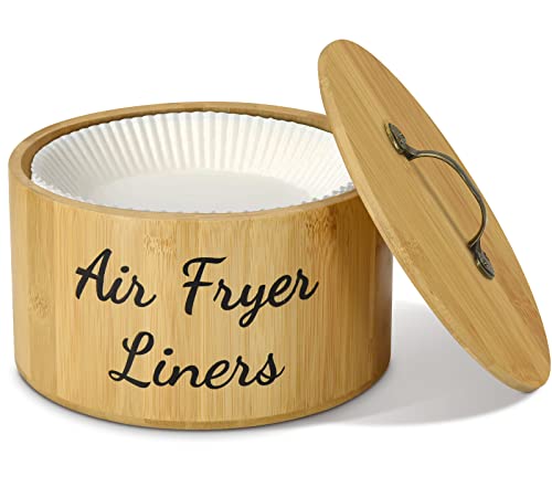 Air Fryer Disposable Paper Liner Holder Organizer, Bamboo Storage Organizer Bin Box for Cabinet, Pantry, Kitchen, Storage Container with Lid for Air Fryer Liners Air Fryer Parchment Paper