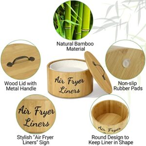 Air Fryer Disposable Paper Liner Holder Organizer, Bamboo Storage Organizer Bin Box for Cabinet, Pantry, Kitchen, Storage Container with Lid for Air Fryer Liners Air Fryer Parchment Paper