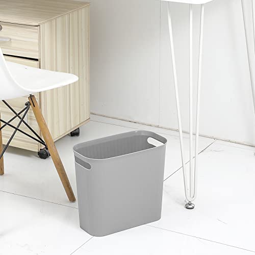 rejomiik Small Trash Can, 1.6 Gallon Slim Garbage Can Plastic Wastebasket Container Bin with Handles for Narrow Spaces Bathroom, Bedroom, Office, Home, Dorm Room, Kitchen, 2 Pack, Gray