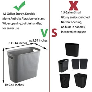 rejomiik Small Trash Can, 1.6 Gallon Slim Garbage Can Plastic Wastebasket Container Bin with Handles for Narrow Spaces Bathroom, Bedroom, Office, Home, Dorm Room, Kitchen, 2 Pack, Gray