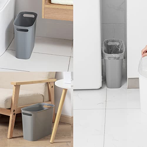 rejomiik Small Trash Can, 1.6 Gallon Slim Garbage Can Plastic Wastebasket Container Bin with Handles for Narrow Spaces Bathroom, Bedroom, Office, Home, Dorm Room, Kitchen, 2 Pack, Gray