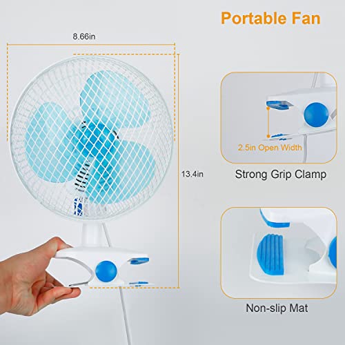 KOCASO Oscillating Clip on Fan,8.6" Portable Quiet Fan w/2 Speed Fan w/Sturdy Clamp,Adjustable Tilt 90° Automatic Rotation Personal Desk Fan for Office Table Bedroom Kitchen w/ 3.94FT Cord-US Spot