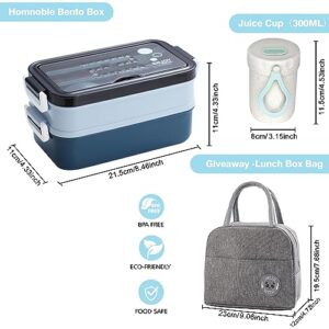 Homnoble Bento Box Adult Lunch Box, Bento Box for Kids Adult Leakproof BPA-Free 3 Compartment Lunch Box Container 4 in 1 Meal Prep Container Dishwasher SafeMicrowave Safe With Utensils & Bag, Blue