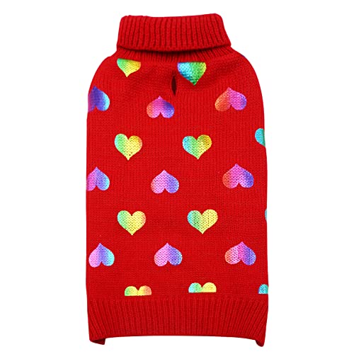 KYEESE Valentines Day Dog Sweaters Colorful Radiant Printing Love Design with Leash Hole Pet Sweater Pet Clothes,XL