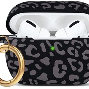 Leopard Silicone Airpods Pro Case 2019, Gawnock Soft Case Cover Flexible for iPod Pro Case Floral Print Cover for Women Girls with Keychain - Grey Leopard Cheetah