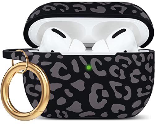 Leopard Silicone Airpods Pro Case 2019, Gawnock Soft Case Cover Flexible for iPod Pro Case Floral Print Cover for Women Girls with Keychain - Grey Leopard Cheetah