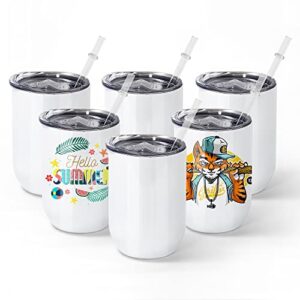 AGH 12 oz Sublimation Wine Tumblers, 6 pack Stainless Steel Double Wall Vacuum Insulated Tumblers