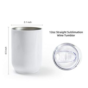 AGH 12 oz Sublimation Wine Tumblers, 6 pack Stainless Steel Double Wall Vacuum Insulated Tumblers