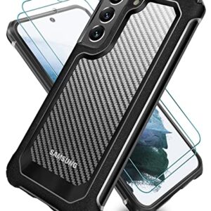 SUPBEC Galaxy S21 Case, Carbon Fiber Shockproof Protective Cover with Screen Protector [x2] [Military Grade Protection] [Scratch Resistant & Anti-Fingerprint], Samsung Galaxy S21 Case, 6.2", Black