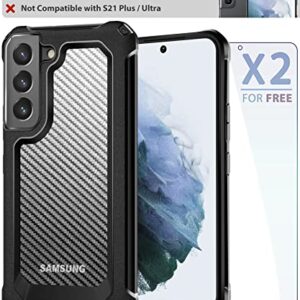 SUPBEC Galaxy S21 Case, Carbon Fiber Shockproof Protective Cover with Screen Protector [x2] [Military Grade Protection] [Scratch Resistant & Anti-Fingerprint], Samsung Galaxy S21 Case, 6.2", Black