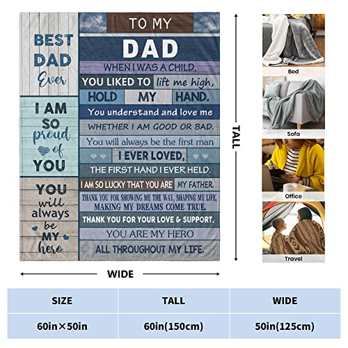 CUJUYO Gifts for Dad Blanket 60"x50", Dad Birthday Gift Throw Blanket, Dad Gifts, Father Birthday Gift, Father Gifts Ideas, Best Dad Gifts from Daughter Son on Christmas, New Dad Gifts for Men