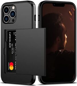 nvollnoe for iphone 13 pro max case with card holder heavy duty protective dual layer shockproof hidden card slot slim wallet case for iphone 13 pro max for women&men(black)