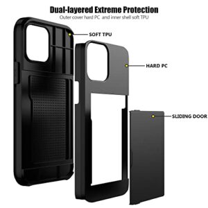 Nvollnoe for iPhone 13 Pro Max Case with Card Holder Heavy Duty Protective Dual Layer Shockproof Hidden Card Slot Slim Wallet Case for iPhone 13 Pro Max for Women&Men(Black)