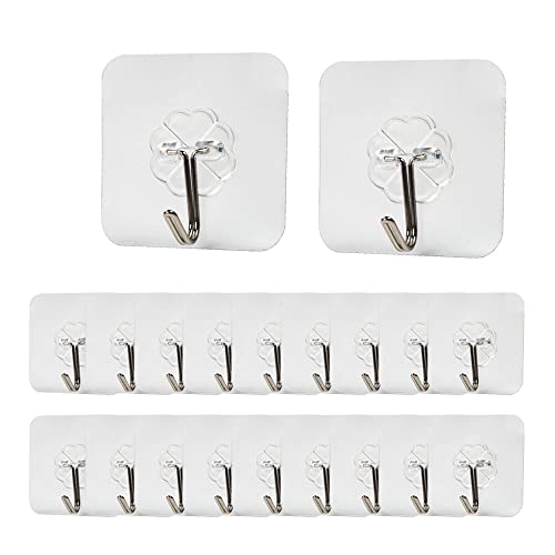 Wall Hooks Transparent Hook Free Nails,Waterproof and Oilproof for Keys Bathroom Shower Outdoor Kitchen Door Home Improvement Sticky Hook 20 Pack