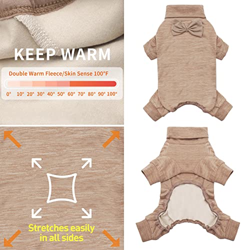 KYEESE Dog Pajamas for Small Dogs Turtleneck Stretchy Dog Pjs Super Soft Warm Material Dog Onesie with Bowtie Puppy Pajamas, Khaki,XS