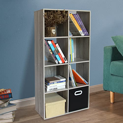 PACHIRA E-Commerce Cubby Storage Organizer, 8 Cube Unit Shelf, Closet Cabinet, DVD Rack Bookshelf File Organizer Rack in Study, Each Cube 28.5 cm, Oak Grey