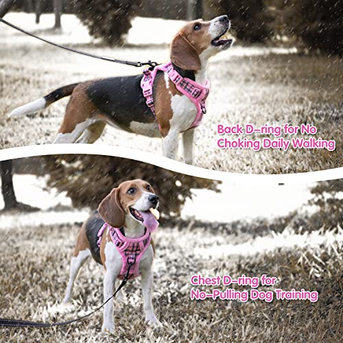 PoyPet Plush Dog Harness, Soft Padded No Pull Vest Harness, Reflective Adjustable Escape Proof with Easy Control Handle for Small Medium Large Dogs(Checkered Pink,S)