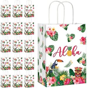 16 pack hawaiian gift bag luau party bags summer tropical paper bag with handle luau treat bag palm leaf candy bag for summer tropical aloha festival hawaiian luau holiday party supplies favor (white)
