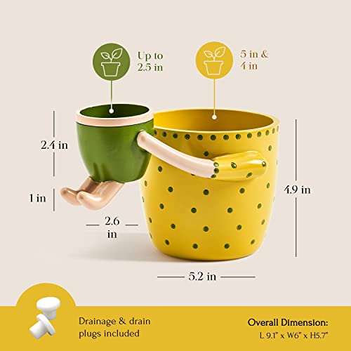 VIRTUNE Adorable Indoor Plant Pots. 5" Flower Pot & 2" Small Succulent Pot with Drainage. Indoor Planters, Small Plant Pots Indoor, Cute Pots for Indoor Plants, Succulent Planter (Light Yellow)