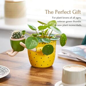 VIRTUNE Adorable Indoor Plant Pots. 5" Flower Pot & 2" Small Succulent Pot with Drainage. Indoor Planters, Small Plant Pots Indoor, Cute Pots for Indoor Plants, Succulent Planter (Light Yellow)