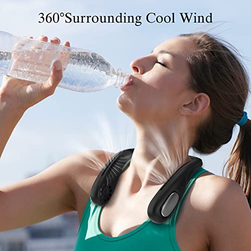 HX HECLX Portable Neck Fan, Bladeless Personal Cooling Fan, 3 Speeds 5000mAh Battery Powered Rechargeable Fan, Travel USB Fan for Sporting, Climbing, Resting