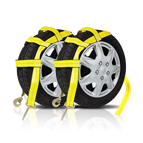 Partol 2 Pack Tow Dolly Basket Straps with Flat Hooks Car Wheel Straps Universal Vehicle Tow Dolly Straps for Small to Medium Size Tie Wheels 12000 lbs Breaking Strength