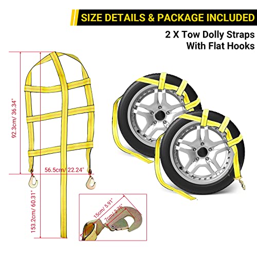 Partol 2 Pack Tow Dolly Basket Straps with Flat Hooks Car Wheel Straps Universal Vehicle Tow Dolly Straps for Small to Medium Size Tie Wheels 12000 lbs Breaking Strength