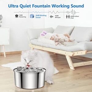 Cat Water Fountain, AIWMQYYF 108oz/3.2L Automatic Stainless Steel Cat Fountain, Dog Water Dispenser Bowl with Ultra-Quiet Pump, 3 Replacement Filters, Adjustable Water Flow for Cats, Dogs, Pets