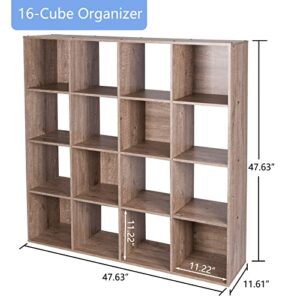PACHIRA E-Commerce US 16 Cube Wooden Storage Organizer Bookcase, Bookshelf System Display Compartments, Sturdy Room Cube, Toy Storage Shelf, Rustic Brown Oak