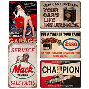 5pcs gas motor oil antique tin signs vintage gas oil metal signs garage man cave bar pub wall decor 8×12 inch