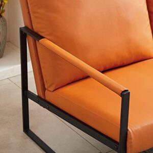 MOOSENG Mid-Century Loveseat Sofa, Upholstered Faux Leather Settee, 2 Seater Accent Chair with Extra-Thick Padded Seat and Back,Anti-Scratch Foot Mats, Couch for Small Spaces, Living Room,Orange