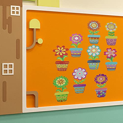 45Pcs Colorful Spring Cut-Outs Summer Flowers Potted Cut Outs with 100Pcs Glue Points When We Learn We Grow Paper Cut-Outs Bulletin Board Decoration for School Classroom Game Party Supplies