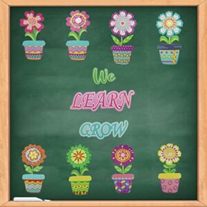 45Pcs Colorful Spring Cut-Outs Summer Flowers Potted Cut Outs with 100Pcs Glue Points When We Learn We Grow Paper Cut-Outs Bulletin Board Decoration for School Classroom Game Party Supplies