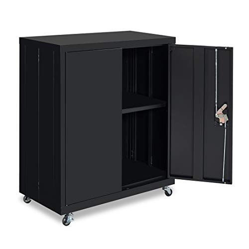 GEDELITE Metal Storage Cabinet with Wheels,Locking Cabinet with 1 Adjustable Shelf, Small Steel Storage Cabinet for Office,Home,Garage,Kitchen,Classroom,Black