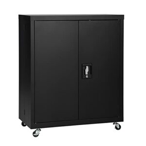 GEDELITE Metal Storage Cabinet with Wheels,Locking Cabinet with 1 Adjustable Shelf, Small Steel Storage Cabinet for Office,Home,Garage,Kitchen,Classroom,Black