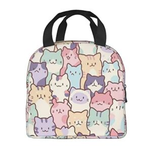 Giwawa Cartoon Cats Lunch Bag Colorful Animal Portable Insulated Lunchbox Reusable Cooler Tote Bag for School Office Work Picnic Beach