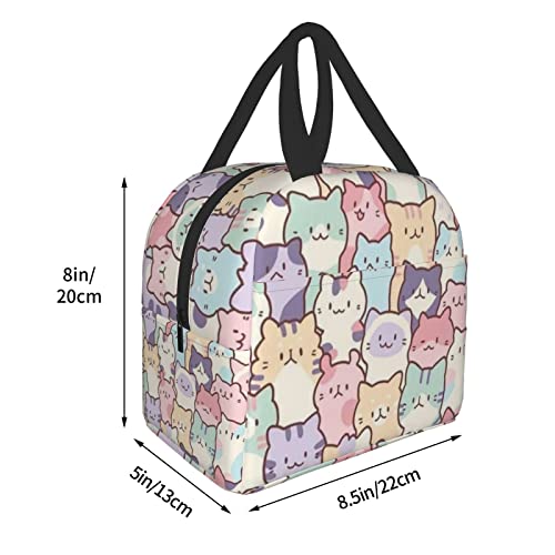 Giwawa Cartoon Cats Lunch Bag Colorful Animal Portable Insulated Lunchbox Reusable Cooler Tote Bag for School Office Work Picnic Beach