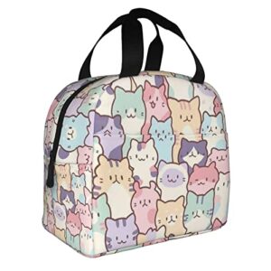 Giwawa Cartoon Cats Lunch Bag Colorful Animal Portable Insulated Lunchbox Reusable Cooler Tote Bag for School Office Work Picnic Beach