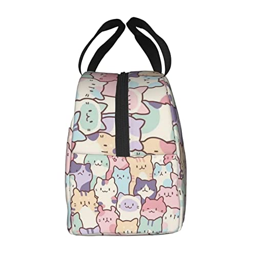Giwawa Cartoon Cats Lunch Bag Colorful Animal Portable Insulated Lunchbox Reusable Cooler Tote Bag for School Office Work Picnic Beach