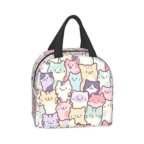 Giwawa Cartoon Cats Lunch Bag Colorful Animal Portable Insulated Lunchbox Reusable Cooler Tote Bag for School Office Work Picnic Beach