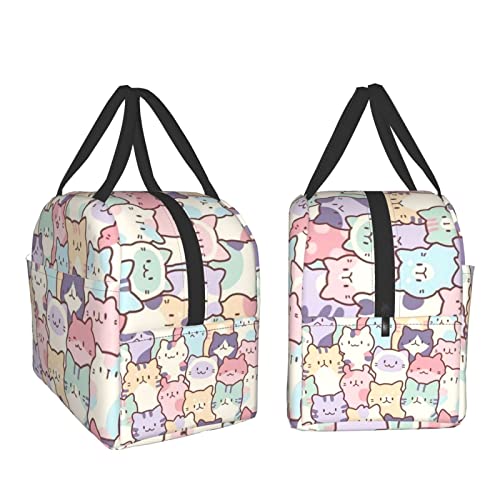 Giwawa Cartoon Cats Lunch Bag Colorful Animal Portable Insulated Lunchbox Reusable Cooler Tote Bag for School Office Work Picnic Beach