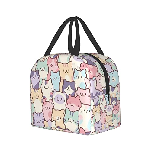 Giwawa Cartoon Cats Lunch Bag Colorful Animal Portable Insulated Lunchbox Reusable Cooler Tote Bag for School Office Work Picnic Beach