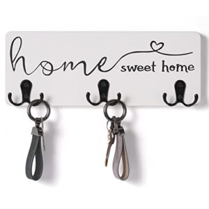 homenote key holder for wall, delicate wall mounted key rack with 3 double key hooks, home sweet home decor wooden key hanger for entryway, hallway, kitchen, bedroom, bathroom, office (white)