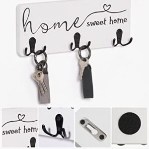 homenote Key Holder for Wall, Delicate Wall Mounted Key Rack with 3 Double Key Hooks, Home Sweet Home Decor Wooden Key Hanger for Entryway, Hallway, Kitchen, Bedroom, Bathroom, Office (White)